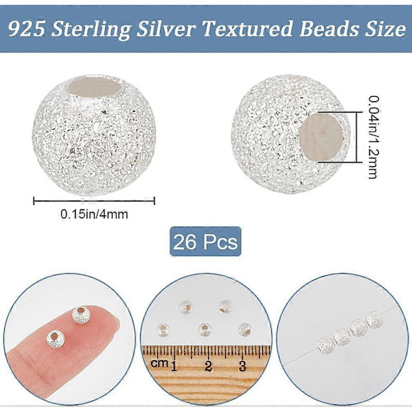 26 st/ask 925 Sterling Silver Texturerade Runda Distanspärlor Metall Glimmande Stjärnformade Små Runda Distanspärlor Örhänge Fynd Hantverk för DIY Halsband Örhänge