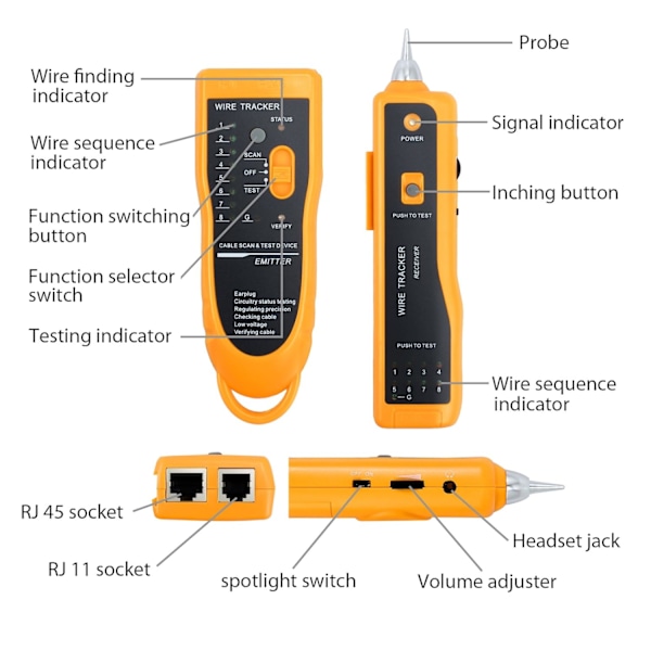RJ11 RJ45 Kabeltester Linjefinder Ethernet LAN Netværkskabeltester Multifunktionel Toner Tracer Tester til Netværkskabel Sammenligning