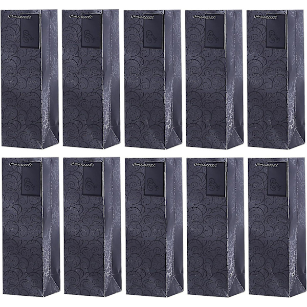 Kultaiset lahjakassit punaviini- ja samppanjapulloille, 36 x 12 x 10 cm, musta, 10 kpl