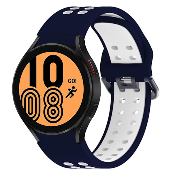 20mm silikoniranneke Samsung Galaxy Watch 5 40mm/44mm / 5 Pro 45mm -kelloon, kaksoisreikäsoljella Blue   White