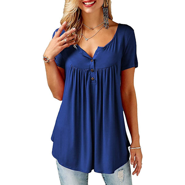 Damtröjor volang lös knapp upp tunika toppar för kvinnor Royal Blue XL