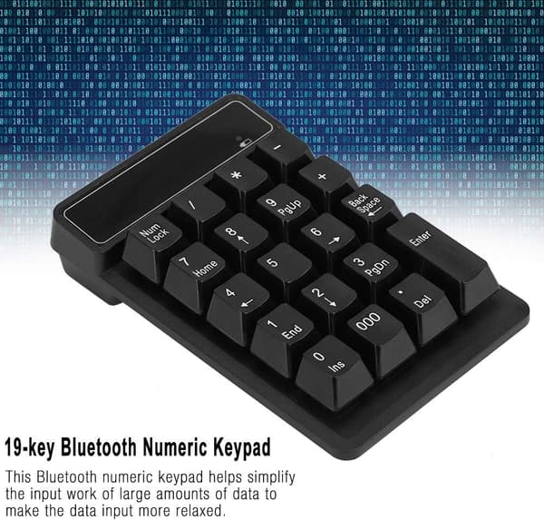 Numerisk tastatur, 19 taster Bærbar trådløs numerisk blok Bluetooth-numpad til computerlaptop, 10 m Bluetooth-forbindelse, Lang arbejdstid
