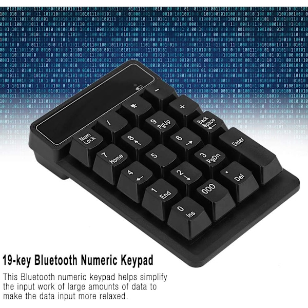Numerisk tastatur, 19 taster bærbar trådløs talltastatur Bluetooth Numpad for datamaskin bærbar PC, 10m Bluetooth-tilkobling, lang arbeidstid