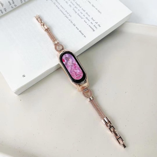 Delikat koppar kedja metall klockarmband ersättning för Xiaomi Mi Band 7, med klockfodral Rose Gold
