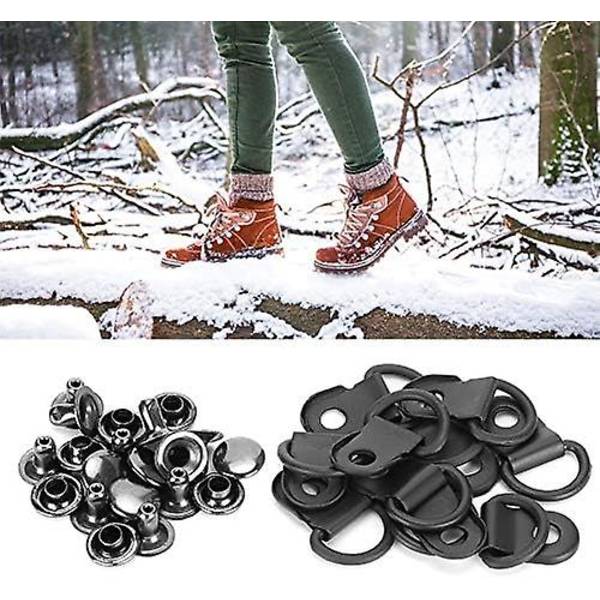 100 Set Skosnöre Haken D-ring Ögla Spänne Mässing Stövlar Krokar Beslag Med Nitar Diy Nitverktyg Matt Svart 9x14mm