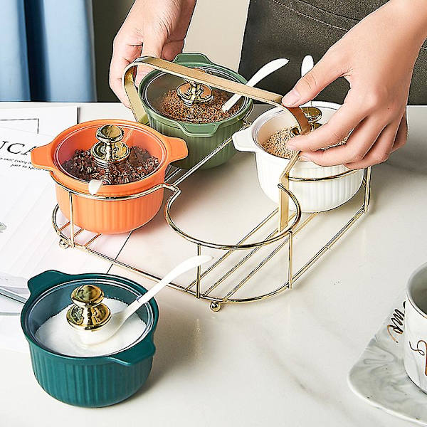 Kryddburkar Salt Socker Pepparburkar Set Kryddburkar Lyx Kryddbehållare med Ställ Kökstillbehör Green