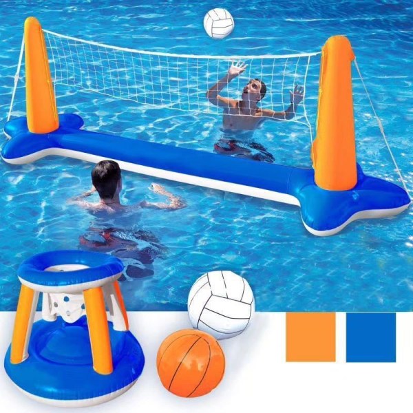 Pool Float Set, Volleyballnät & Basketkorgar & Bollar för Barn och Vuxna, Vattenpolo Spel Pool Leksak, Volleyboll Basket Pool Leksak