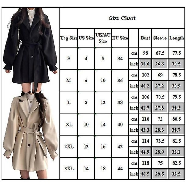 Kvinnor Casual Trenchcoat Varm Overcoat Vinter Lång Jacka Ytterkläder Apricot L