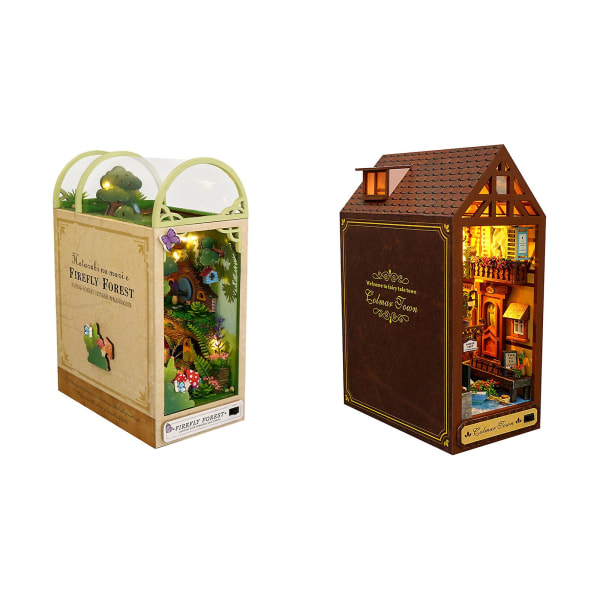 Nytt gör-det-själv-boknook Miniatyrkit för bokhylla Insatsdekor, 3d träpussel Firefly Forest Dekorativ bokstöd med lampor