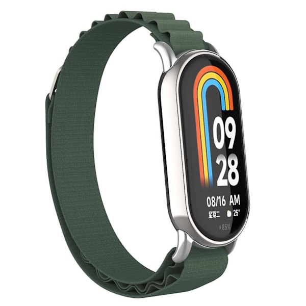 Udskiftningsurrem til Xiaomi Smart Band 8 Nylon Armbåndsrem med Sølvstik Army Green