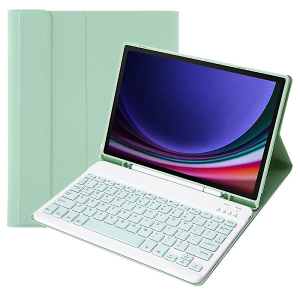 Samsung Galaxy Tab S9 X710/X716B/X718U Bluetooth-näppäimistökotelo PU+TPU Käännettävä tablettikotelo Kynäpaikalla Light Green