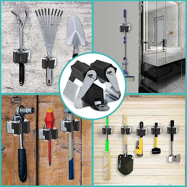 12 Stk. Vægmonteret Kostholder, Kostorganiser, Kostopbevaring Tykkelse er 0,7 mm Ikke 0,4 mm, Kostophæng til Vaskerum Have Garage (Sort)