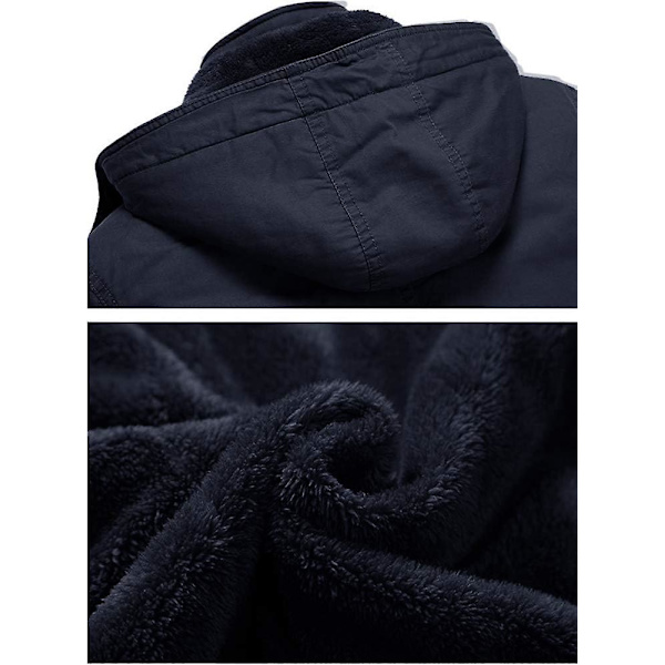 Jacka för män - avslappnad vinterjacka i bomull Militärjacka Tjockad huva Cargo Coat Blue 6XL