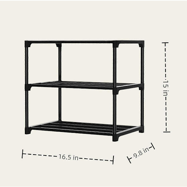 Sko-hylle med 3 nivåer, plassbesparende skooppbevaring, metallhylle, enkel montering og solid design, stablebar skohylle, for gang, stue
