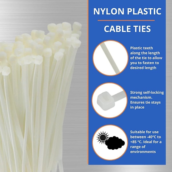 Små Lilla Kabelbinder, 100mm X 2.5mm, Bulkpakke Med 1000, 4\" Premium Nylon White 300mmx3.6mm