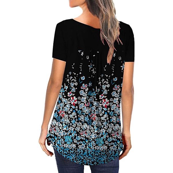 Dame Tunika Topper Ensfarget Plissert V-hals Knapper Bluse Blomstertrykte Damer Dotwhite 3XL