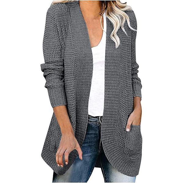 Dam långärmad öppen framsida casual lös mjuk stickad kofta ytterkläder White Large