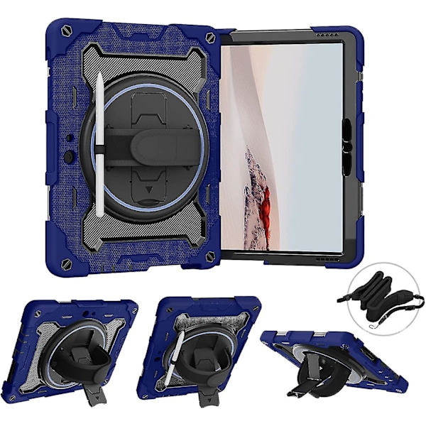 Fodral för Surface Go 3 2021, Surface Go 2 2020, Surface Go 2018, Robust Stötskyddande Fodral med Skärmskydd, Rotationshandtag Stativ NavyBlue