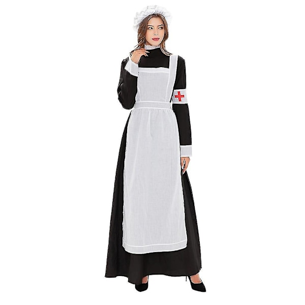 Halloween Kostumer Kvinder Halloween Cosplay Stuepige Kjole Show Kostume Sygeplejerske Rollespil Lang Kjole XL