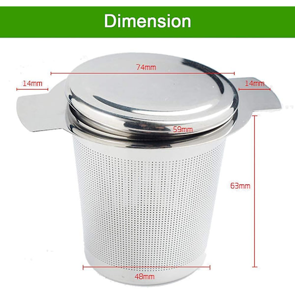 Tefilter, tebrygger i rustfrit stål med låg til tekande, kop, krus, glas