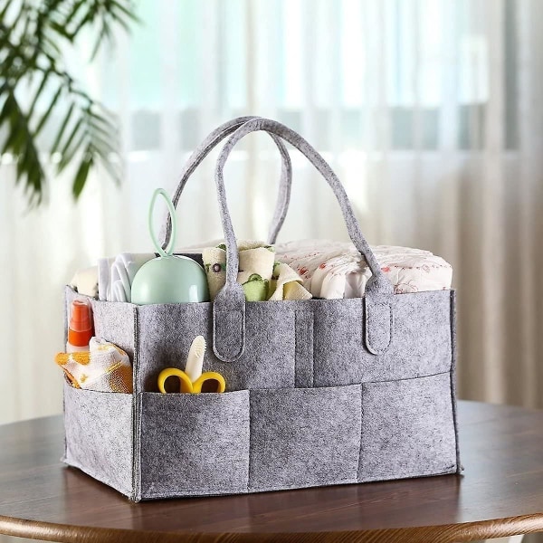Foldbar Baby Ble Organizer, Bærbar Opbevaringskurv med Udskiftelige Rum (grå)