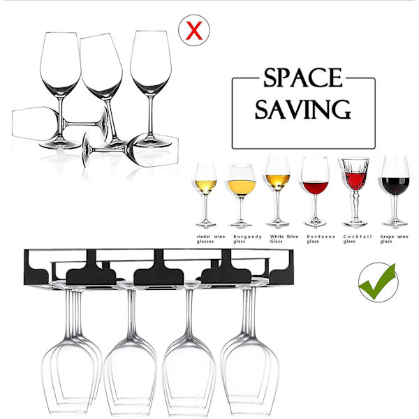 Vinglasstativ - Under Skab Vinglasholder Glas Opbevaringsbøjle Metal Hængende Organizer Til Bar Køkken 4 Rækker Sort