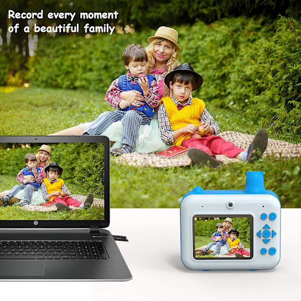 IPS 2.36\" HD Skjerm Barnekamera Termisk Utskrift Foto Tegneseriekamera Leke Dobbel Linse Sky Blue