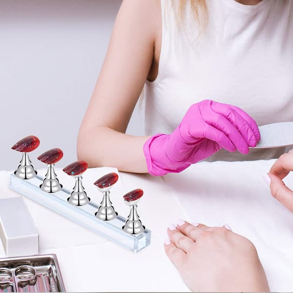 Magnetisk akryl nageldisplay stativ nagelhållare Silver