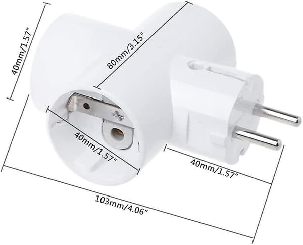 EU-standardkonverteruttag med 3 utgångar i keramik, reseadapter