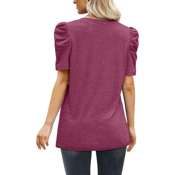 T-shirts för kvinnor V-ringade toppar Dam Gigot ärm Sommar Casual Tee Purple S