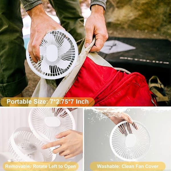 Genopladelige hvide campingventilatorer til telte, 7 tommer