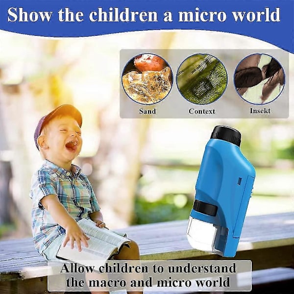 Barnens Fickmikroskop, Mini Mikroskop för Barn, Bärbart Mikroskop för Barn, Handhållet Mikroskop för Barn, Pedagogiska Leksaker för Pojkar och Flickor, Vetenskaplig Gåva Blue