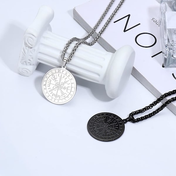 2 Herre Acsergery Kæde Sølv/sort Viking Kæde Amulet Rustfrit Stål Viking