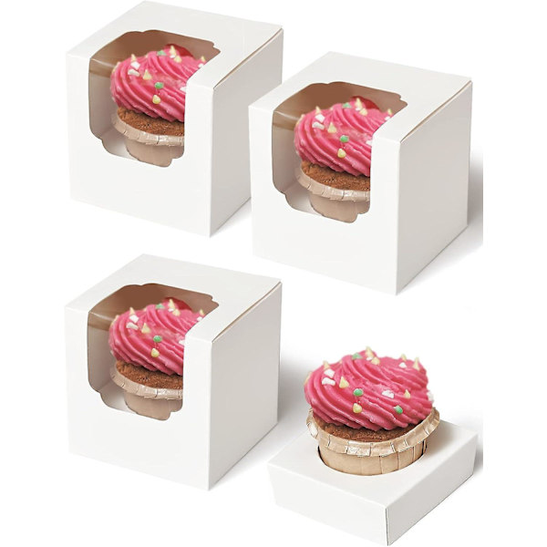 Cupcake Æsker 50 Stk Hvide Individuelle Cupcake Æsker, Enkelt Cupcake Beholdere Pap Holdere Med Indsatser Og Vindue Til Muffins Kakao Bombe Emballage