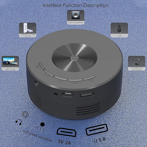 Mini-projektori lapsille, kotiteatteriprojektori kannettava videoprojektori TFT LCD sisäänrakennetuilla 4? 2W kaiuttimilla, lapsille joulu uuden vuoden lahjat, musta