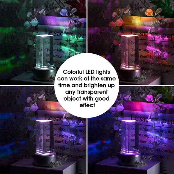 7 LED Display Base Farverigt Lys Roterende Krystal Display Base Stand med USB Strømkabel til Krystaller Glas Smykker Kunst