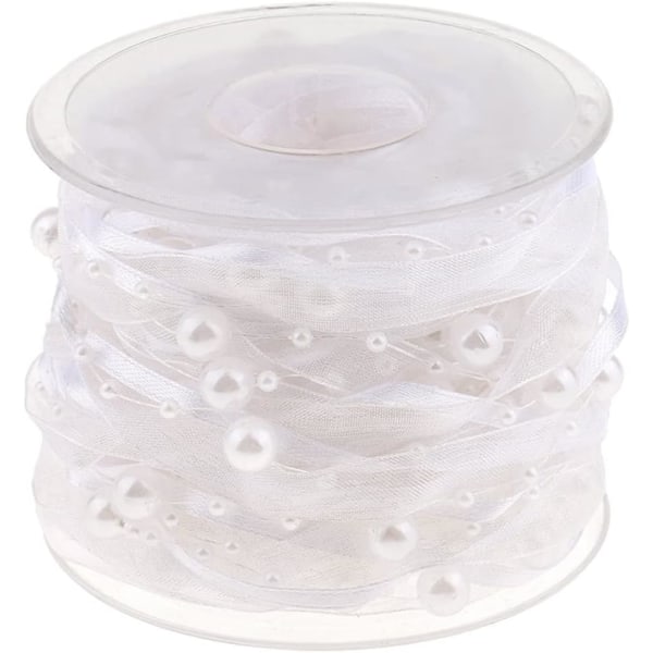 10M Konstgjorda pärlor band Chiffon band och Organza spets band Trims för bröllop blomma julgran dekoration sömnad hantverk förpackning vit