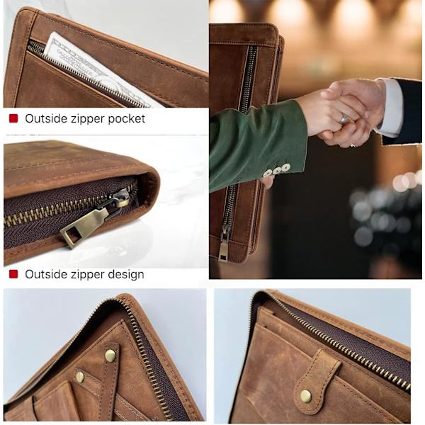 Käsintehty Vintage Aito Lehmännahkainen Portfolio Kansio Vetoketjulla iPad Pro 9.7/10.5/11, A4-kokoinen Portfolio Padfolio Kotelo, Liiketoiminnan Järjestäjä