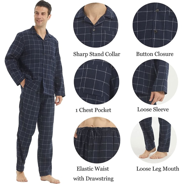Herre Pyjamassæt Langærmet Ternet Loungesæt Flanel Pyjamas Plaid Overdel og Underdel 2 Dele Vinter Bomulds Natøj Red M