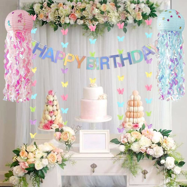 Merenneito roikkuvat meduusa paperilyhdyt - Juhlakoristeet glittertarroilla