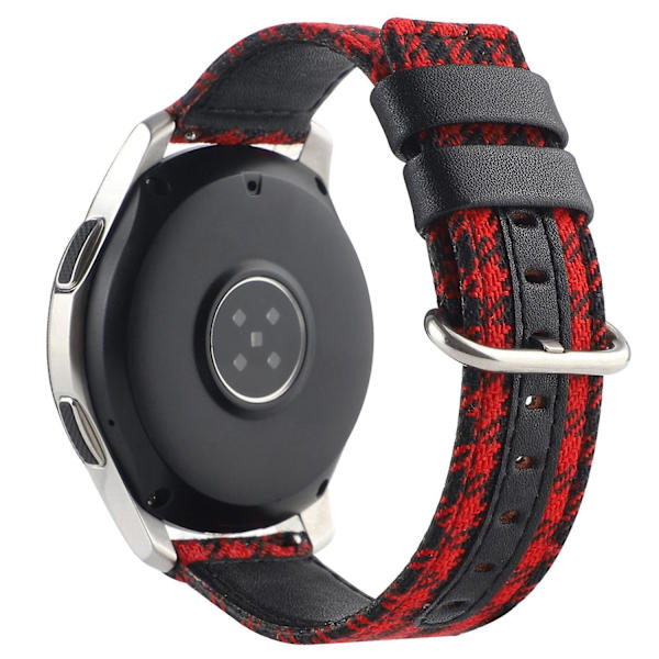 Soikea Solki Nylonkangas + Nahkainen Kellonranneke Samsung Galaxy Watch 5 40mm/44mm/ Watch 5 Pro 45mm -kelloon Black Red Plaid