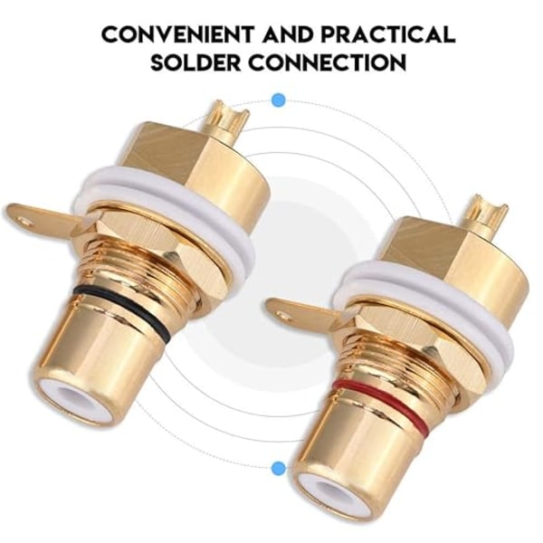 2 stk. RCA Terminal Guldbelagt Kobber RCA Panelmontering Hun Jack Terminal Stik Audio Connector