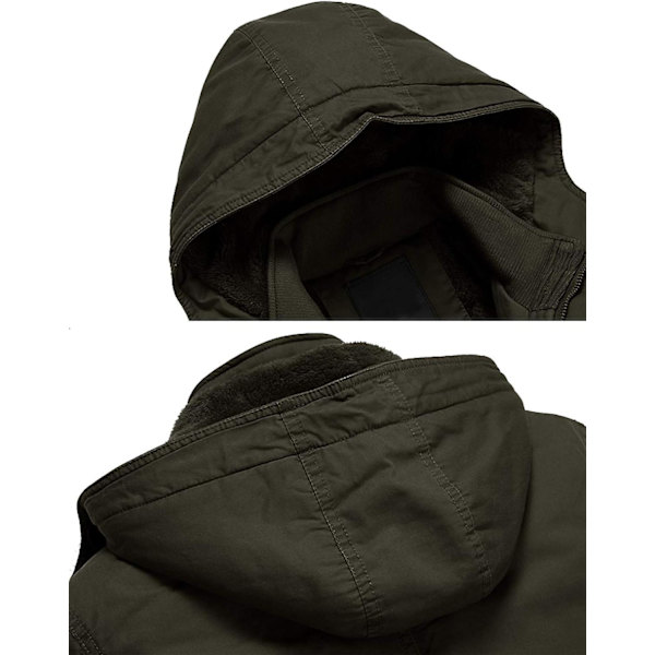 Jacka för män - avslappnad vinterjacka i bomull Militärjacka Tjockad huva Cargo Coat Green 4XL