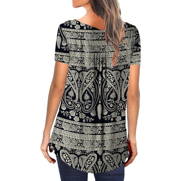 Dame Tunika Topper Ensfarget Plissert V-hals Knapper Bluse Blomstertrykte Damer Snowflake S