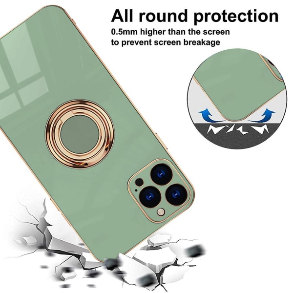 Etui Kompatibelt Med Iphone 14 Pro Pro Med Skærmbeskytter, 360 Graders Rotation Magnetisk Ring Støttefod Holder 2 stk green