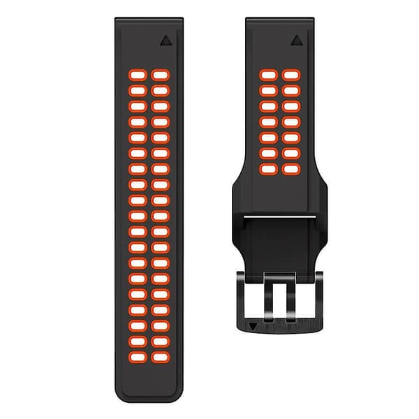 Dual Farve Urrem Til Garmin Fenix 7X/6X/5X Blød Silikone Urrem, Rustfrit Stål Spænde Black Red