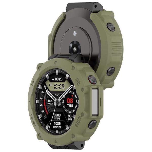 Anti-Scratch Watch Housing Case för Amazfit T-Rex Ultra A2142, TPU Cover Quick Release Hollow Case Jungle Green