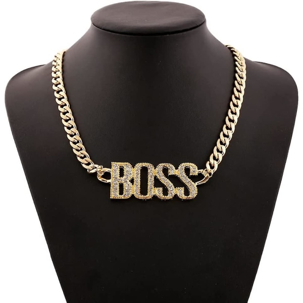 Signatur Halsband Boss Registrerat Brev Guld Halsband Hiphop Rapper Punk Guld