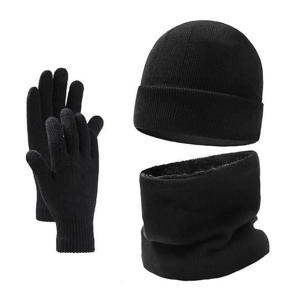 Halsduk handskar tredelad set stickad plus fluff ärmmössa mössa halsduk set Medium gray Average size