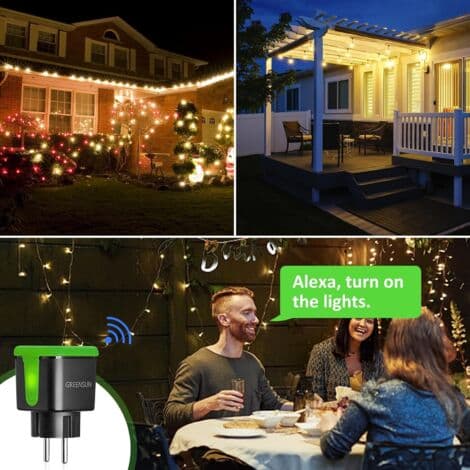 Vandtæt udendørs stik, GreenSun Smart Plug, Alexa Smart Plug, Programmerbart timerstik, Vandtæt udendørs Smart Life stik